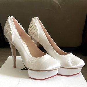 Satin Wedding Platform Heels in White